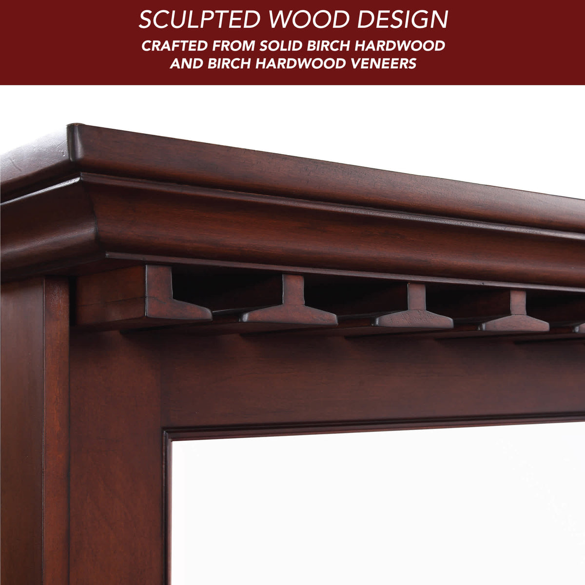 Hathaway Seville Back Bar Mirror - solid birch hardwood and birch veneer with a sculpted cornice