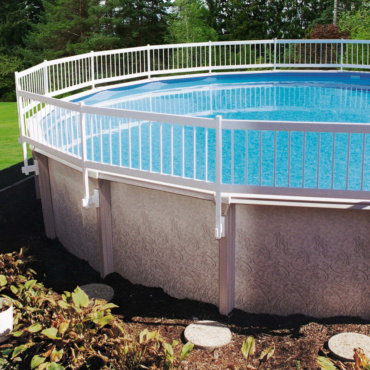Blue Wave Above Ground Pool Fence Kit, White - fence installed around the top rail of an above-ground pool