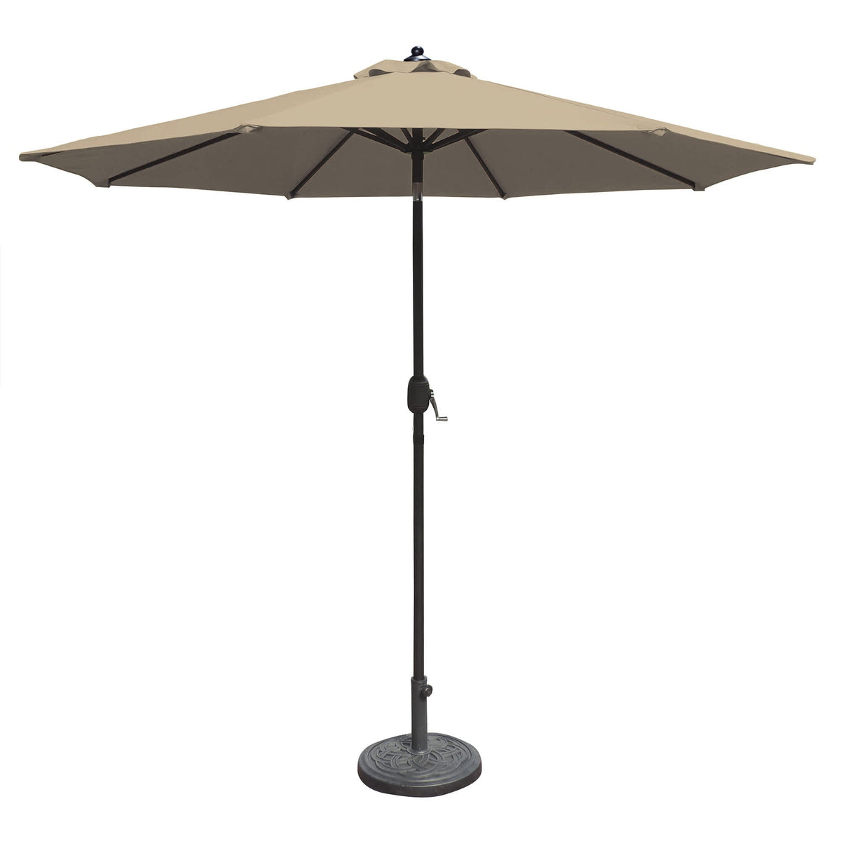 Island Umbrella Mirage Market Umbrella - stone Sunbrella canopy on a bronze crank-and-tilt pole