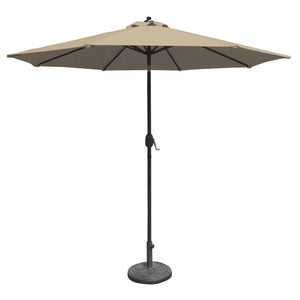 Island Umbrella Mirage Market Umbrella - stone Sunbrella canopy on a bronze crank-and-tilt pole