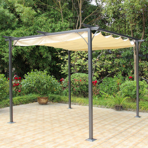 Island Retreat Roman Shade Pergola Canopy - pergola erected on a paved patio against foliage