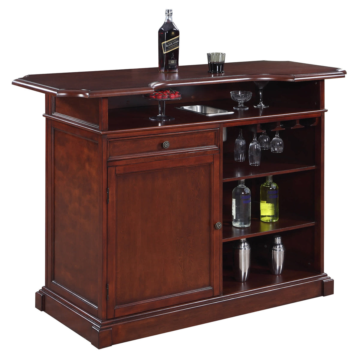 Hathaway Ridgeline 60-in Hardwood Home Bar with Storage - Mahogany Finish Game Room Table — shown from the opposite side