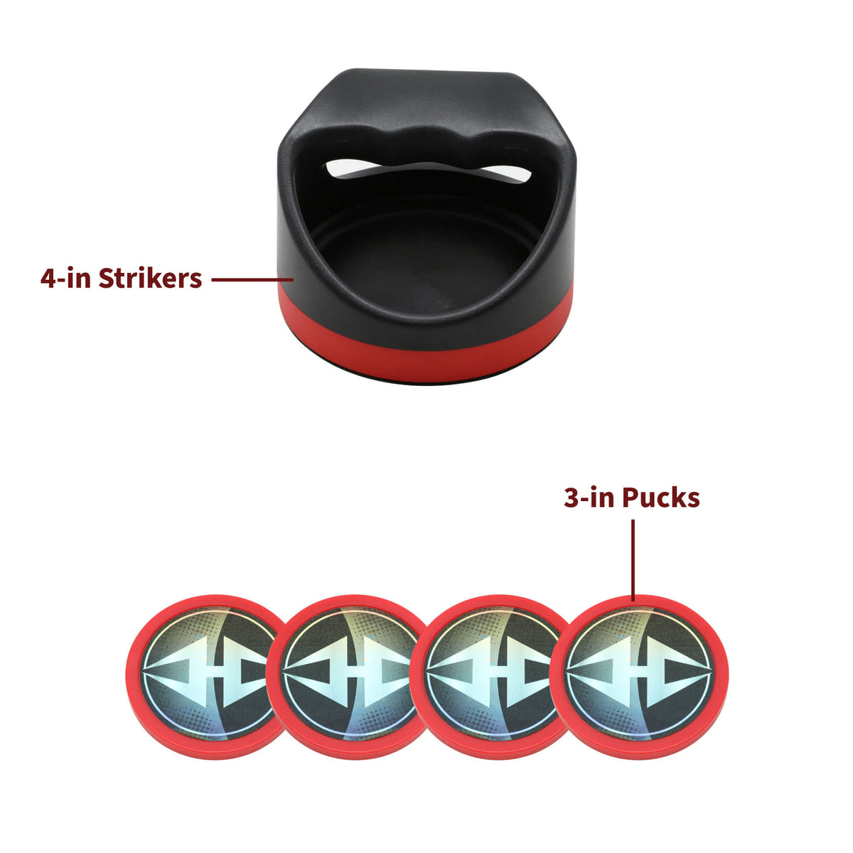 Hathaway Air Hockey Set, Black and Red - 4-in strikers and 3-in pucks, sizes called out