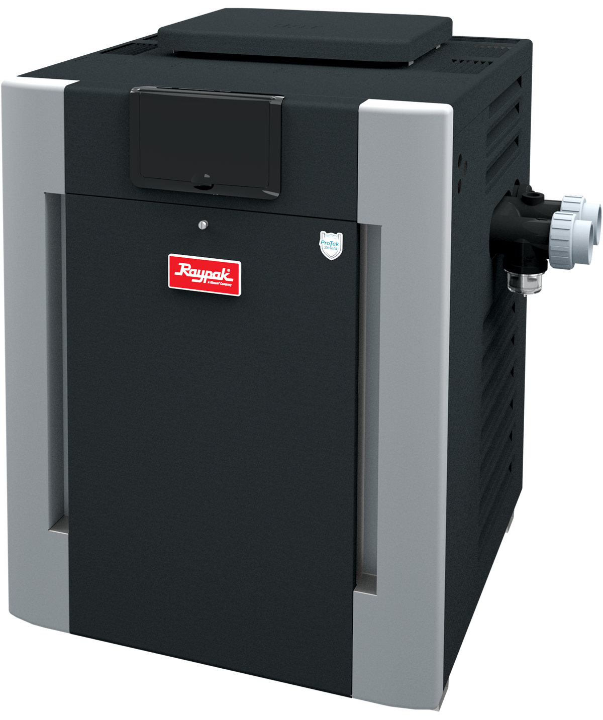 Raypak cupro nickel pool heater, Digital cabinet front three-quarter view