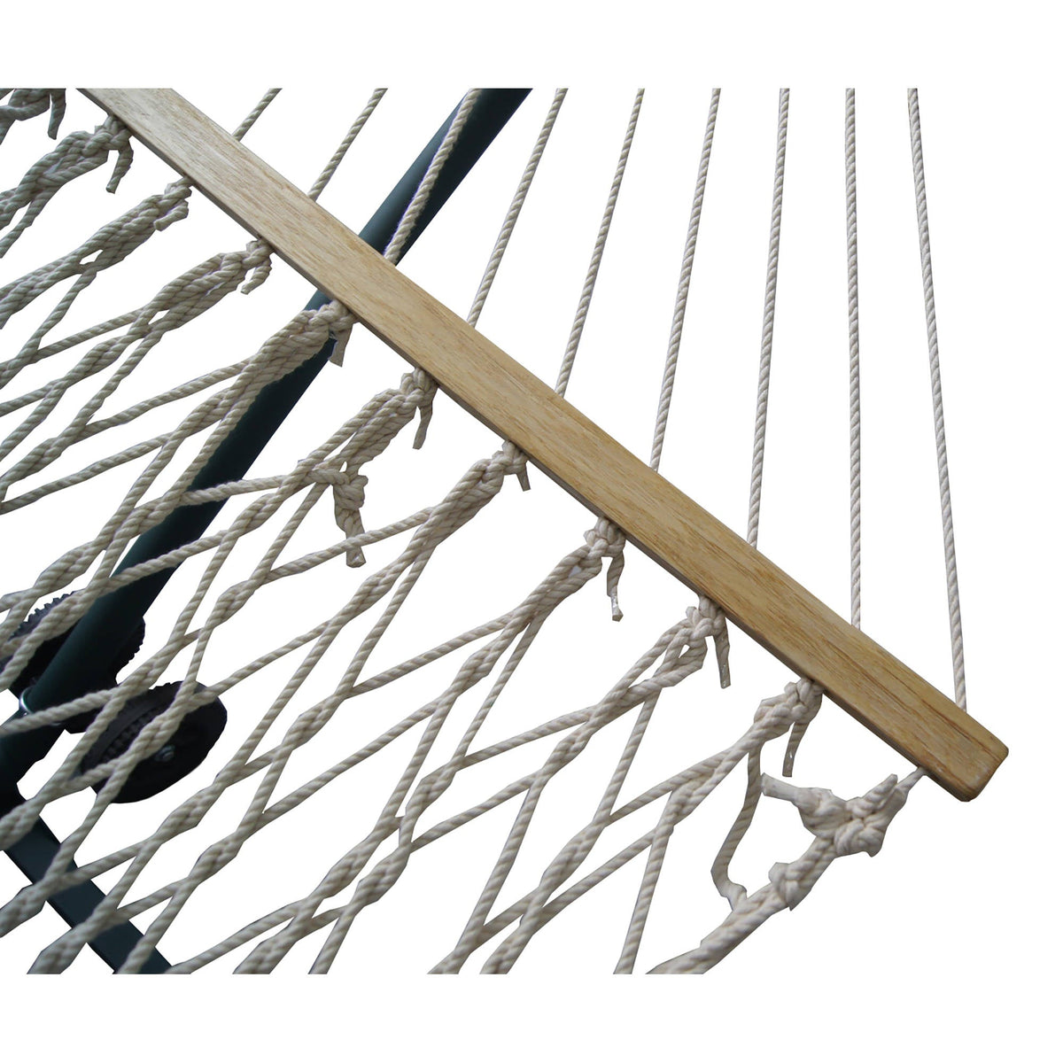 Island Retreat Hammock Set - hardwood spreader bar with the knotted cotton rope bed