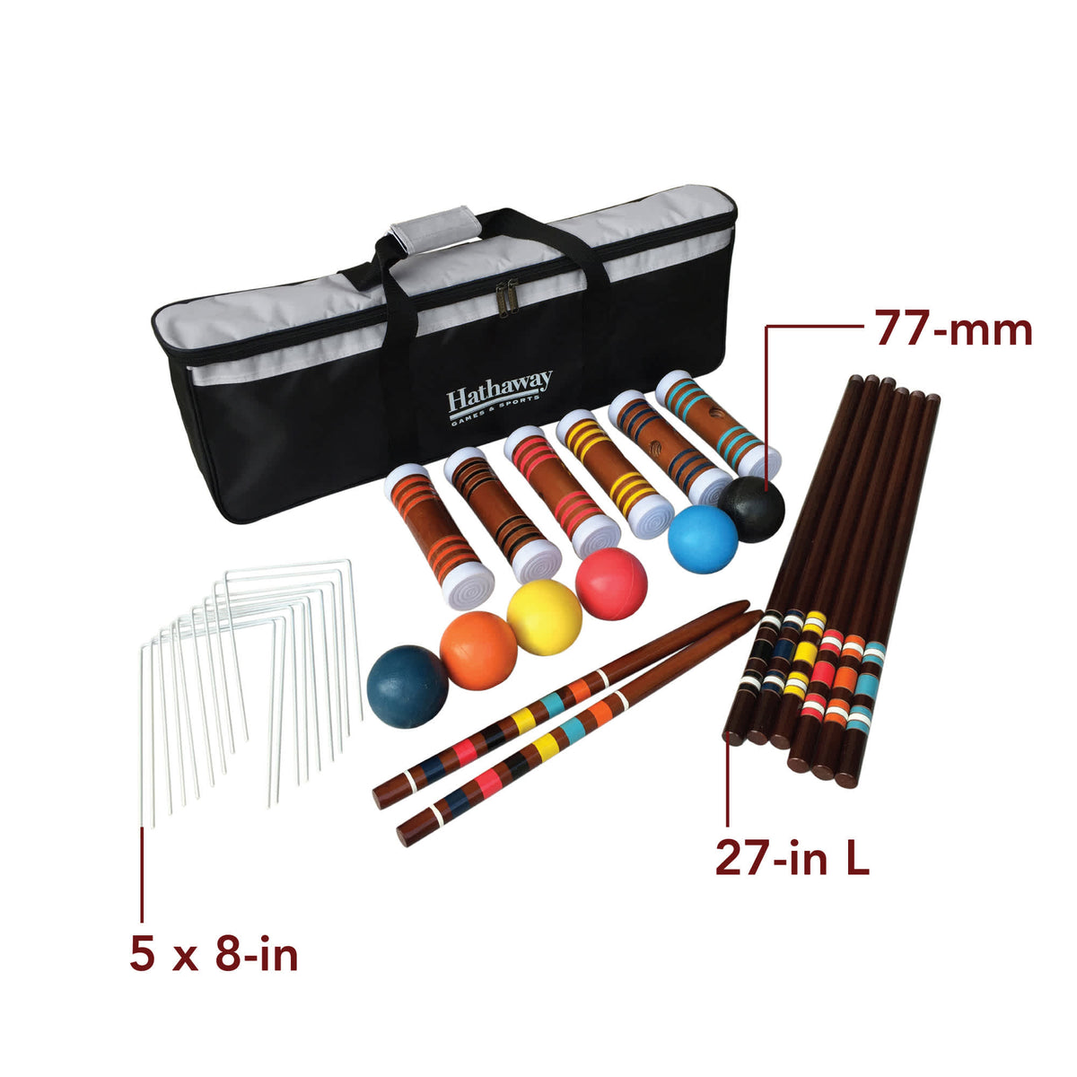 Hathaway Croquet 6-Player Set - 27-in mallets with 77-mm balls and nine 5 x 8-in steel wickets