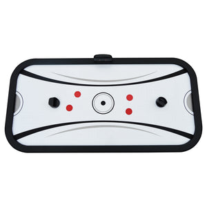 Hathaway Silverstreak Air Hockey Table - playfield from above with both strikers and four pucks