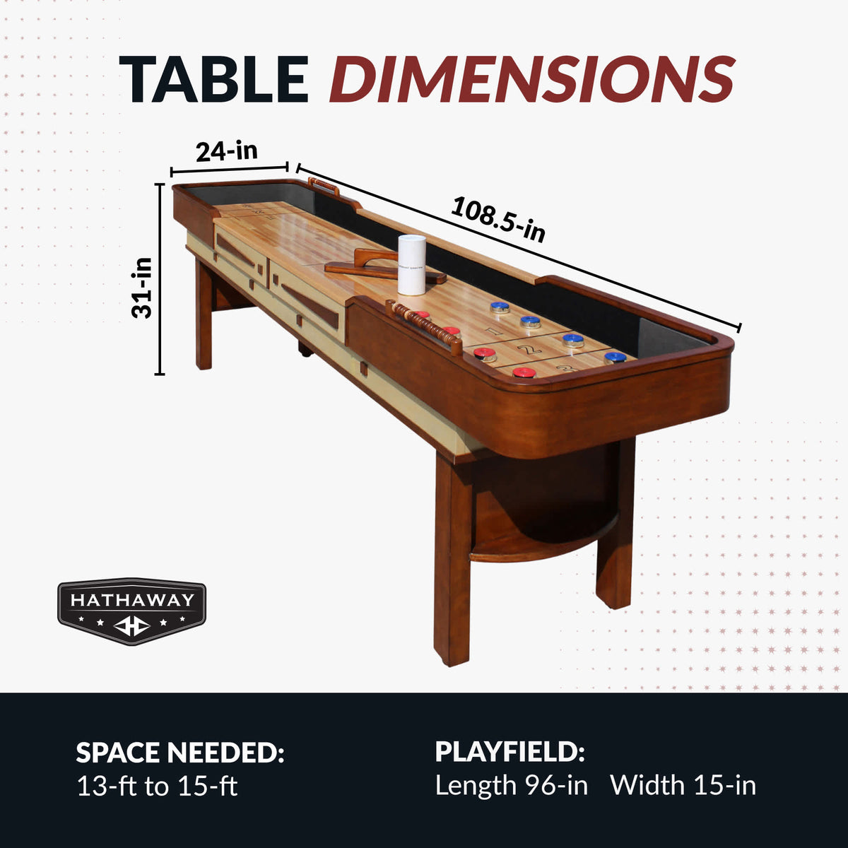 Blue Wave Merlot Shuffleboard Table Game Room Table — dimension and specification diagram