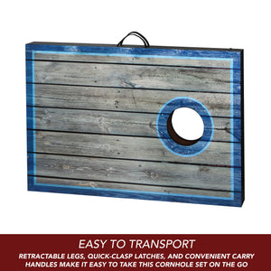 Hathaway Atlantic LED Cornhole Set - board folded flat with retractable legs and carry handle