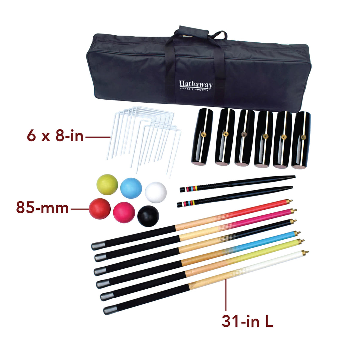 Hathaway Deluxe Croquet Set - 31-in mallets, 85-mm balls and nine 6 x 8-in steel wickets