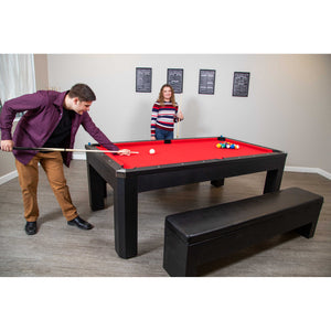 Hathaway Park Avenue 7-ft Pool Table Combo Set with Benches - Black with Red Felt Game Room Table — shown in use (4)