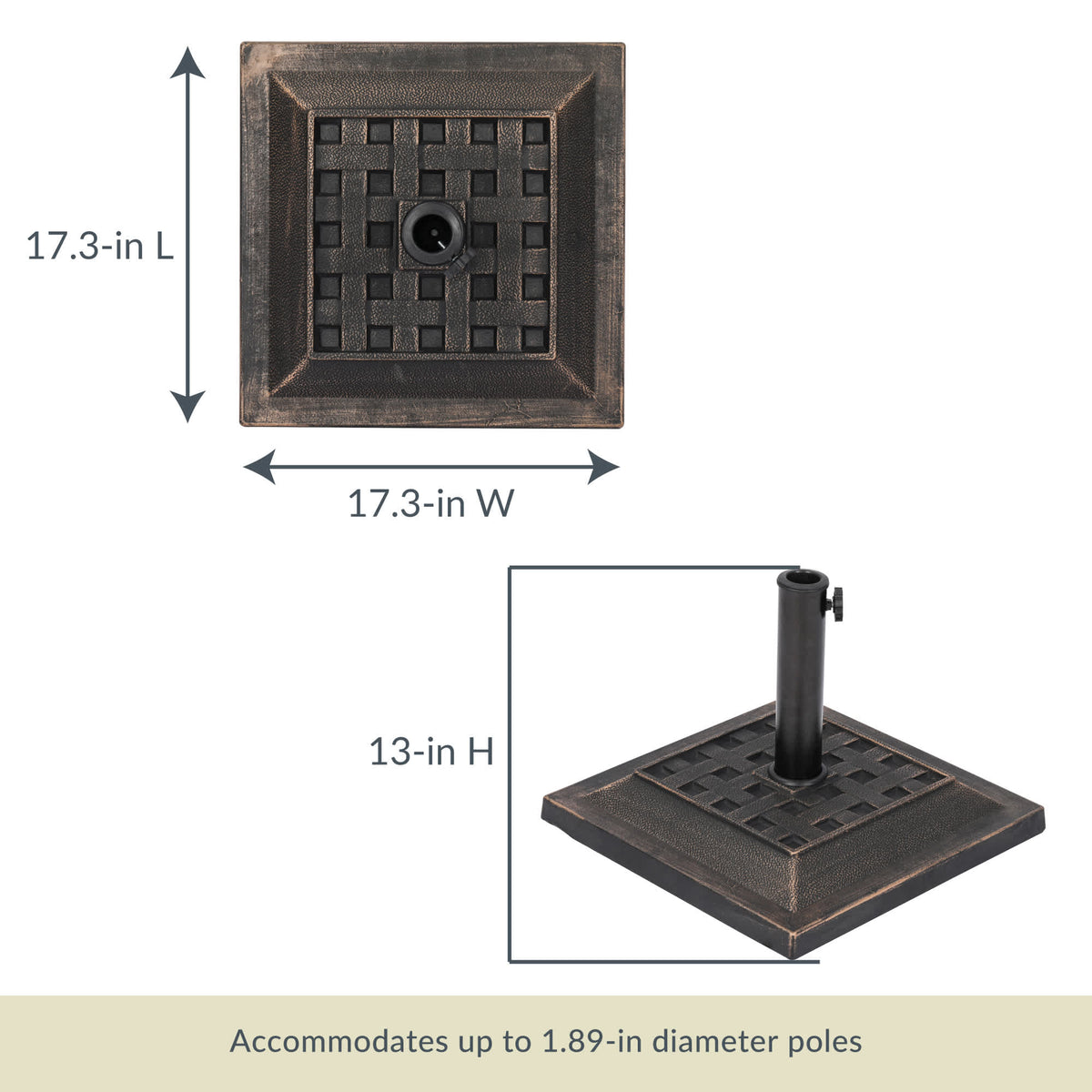 Island Umbrella 26-lb Square Base - 17.3 in square and 13 in high; takes 1.89-in poles