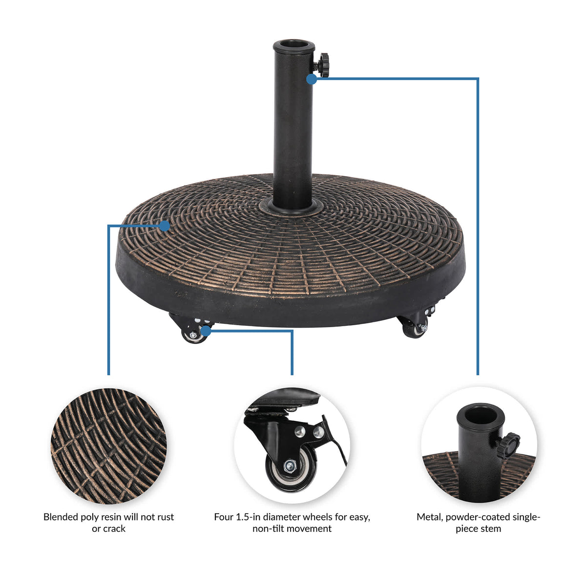 Island Umbrella 50-lb Wheeled Base - blended poly resin with four 1.5-in castors and a one-piece stem