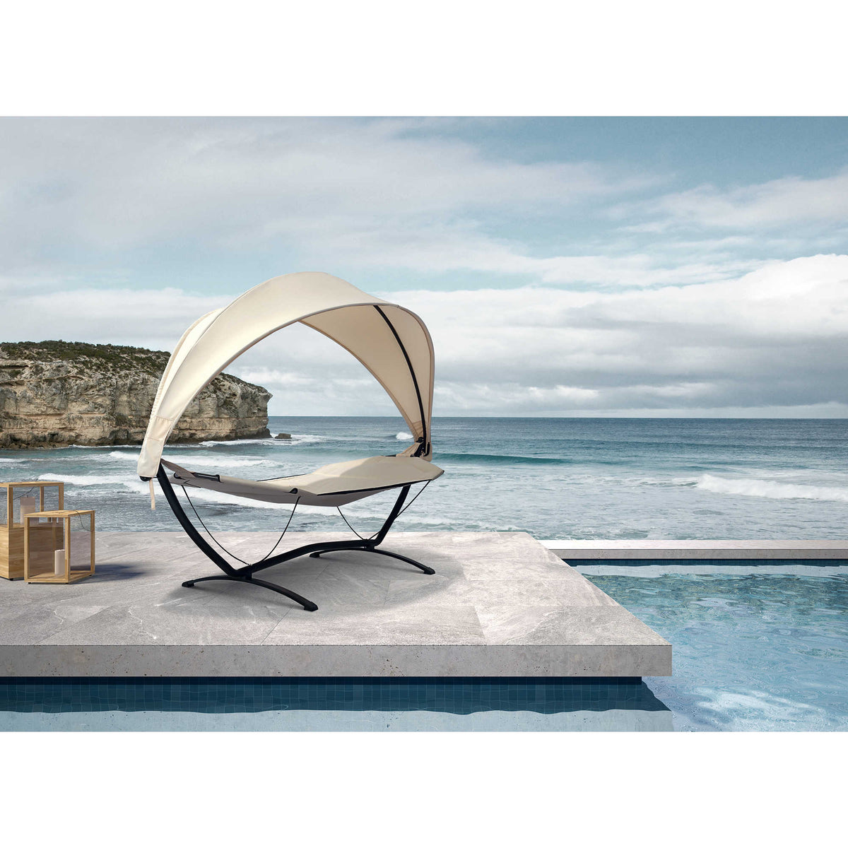 Island Retreat Sea Breeze Lounger - canopied lounger on a poolside terrace above the sea