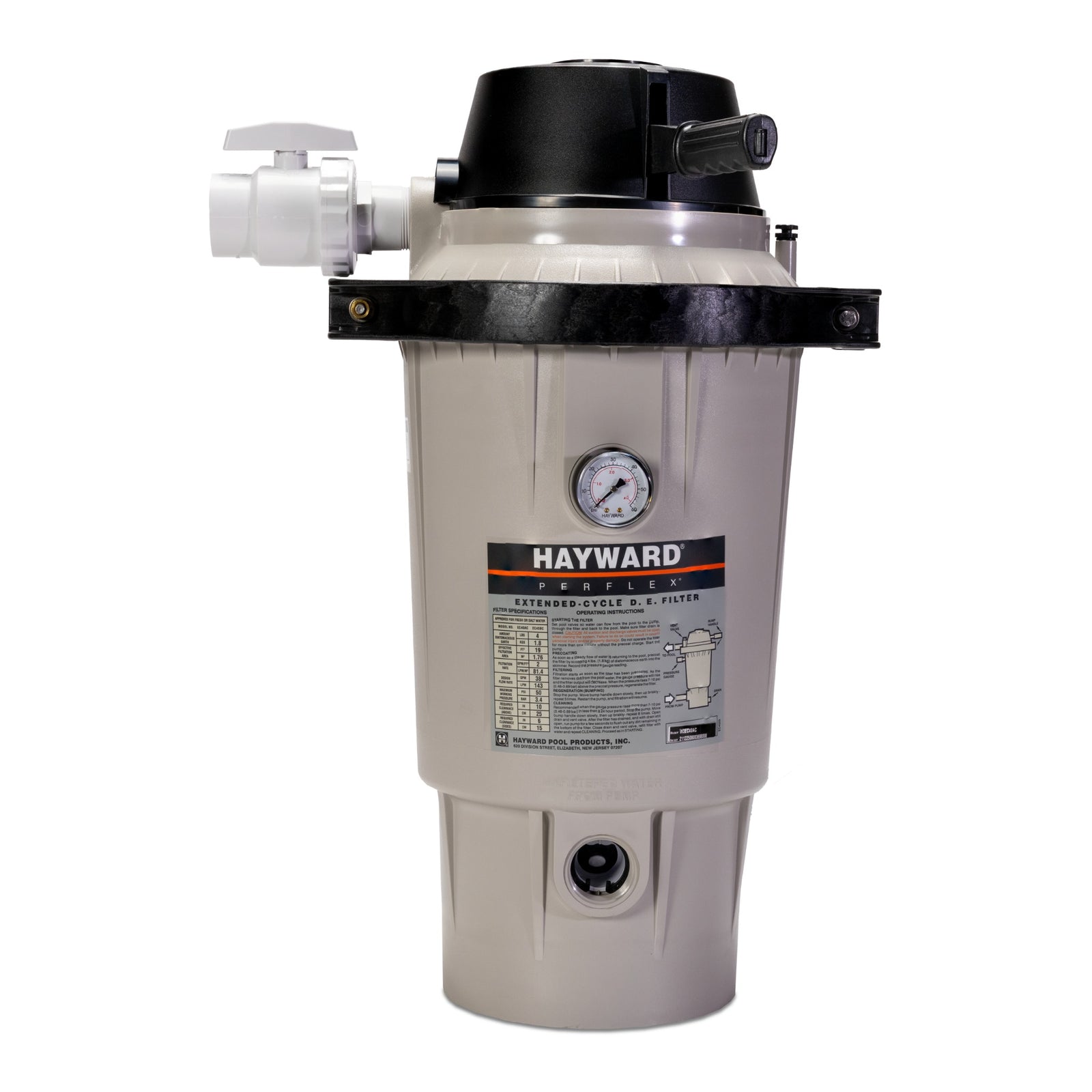 Hayward Perflex W3EC40AC / W3EC50AC 20 / 25 sq ft Extended-Cycle D.E. Pool Filter with Cla - front view on white background
