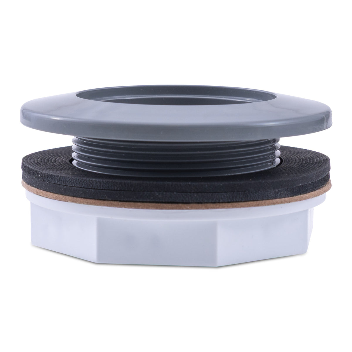 Hayward SP1023DGR Threaded Return Fitting for Fiberglass, 1 1/2" FIP 1.5", Dark Gray, product photo on white background