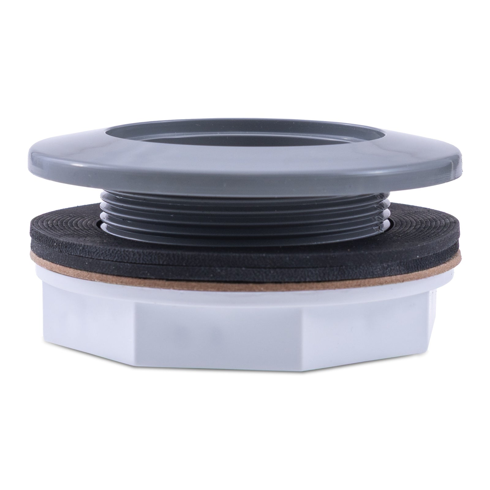 Hayward SP1023DGR Threaded Return Fitting for Fiberglass, 1 1/2" FIP 1.5", Dark Gray, product photo on white background