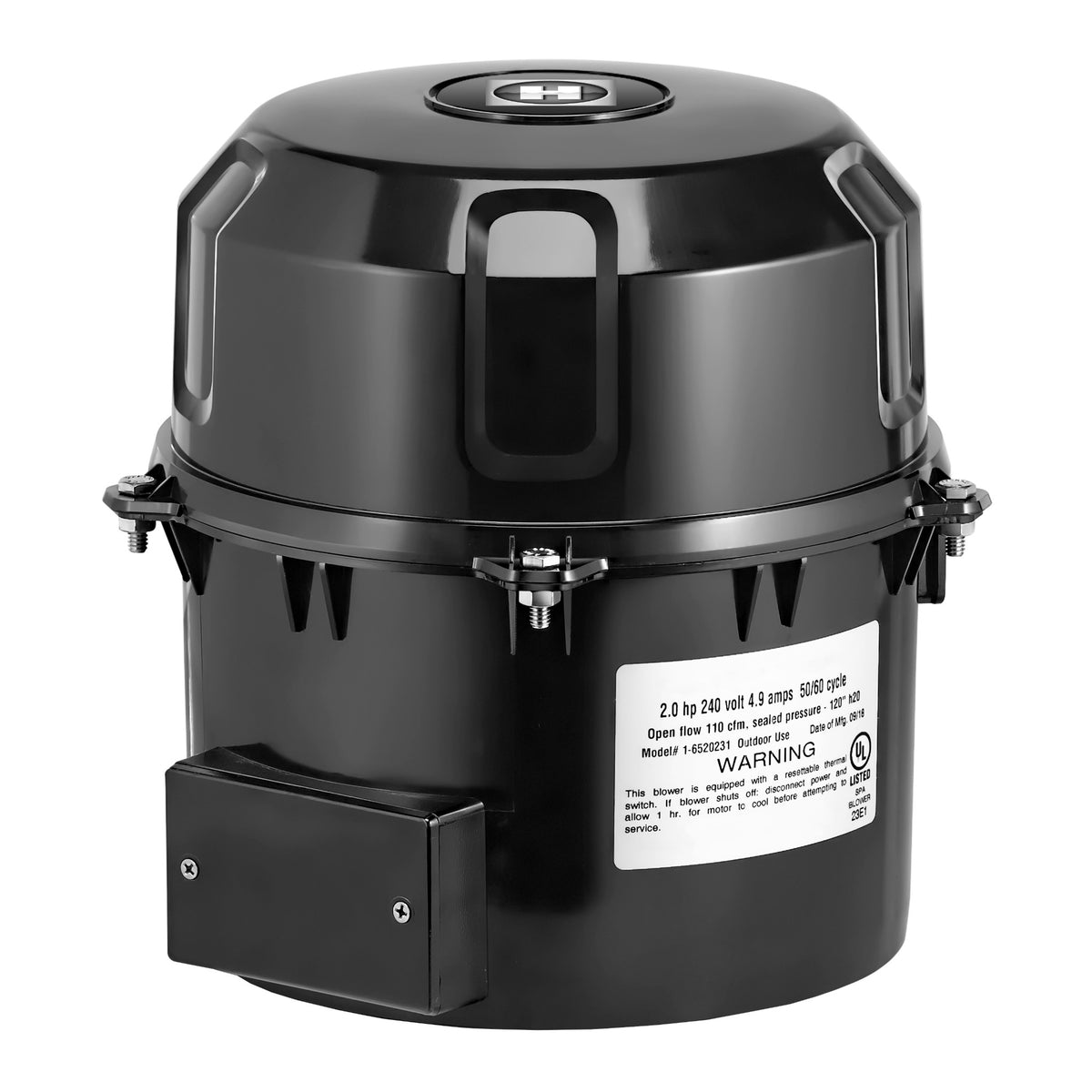 Hayward SPB201 Spa Blower, 2HP, 115V, product photo on white background