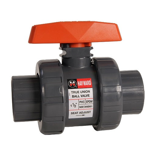 Hayward TB1075STE True Union PVC Ball Valve, TB Series, 0.75" Socket & Threaded, product photo on white background