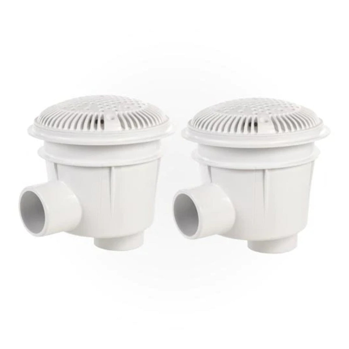 Hayward WG1154SPAK2 8" Suction Outlet Round with Adj Plaster Collar, 2" Socket x 2" FIP, White, product photo on white backgr