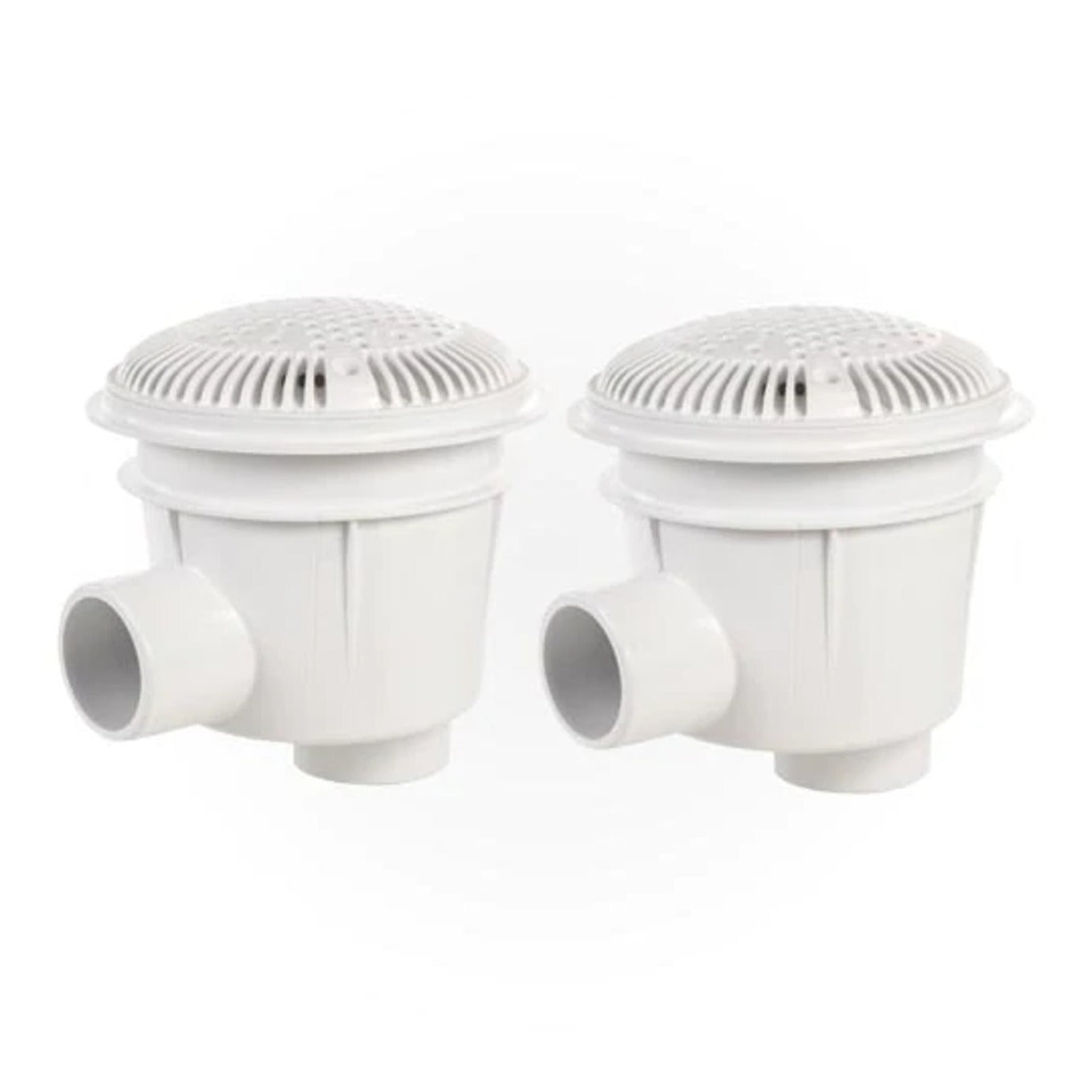 Hayward WG1154SPAK2 8" Suction Outlet Round with Adj Plaster Collar, 2" Socket x 2" FIP, White, product photo on white backgr