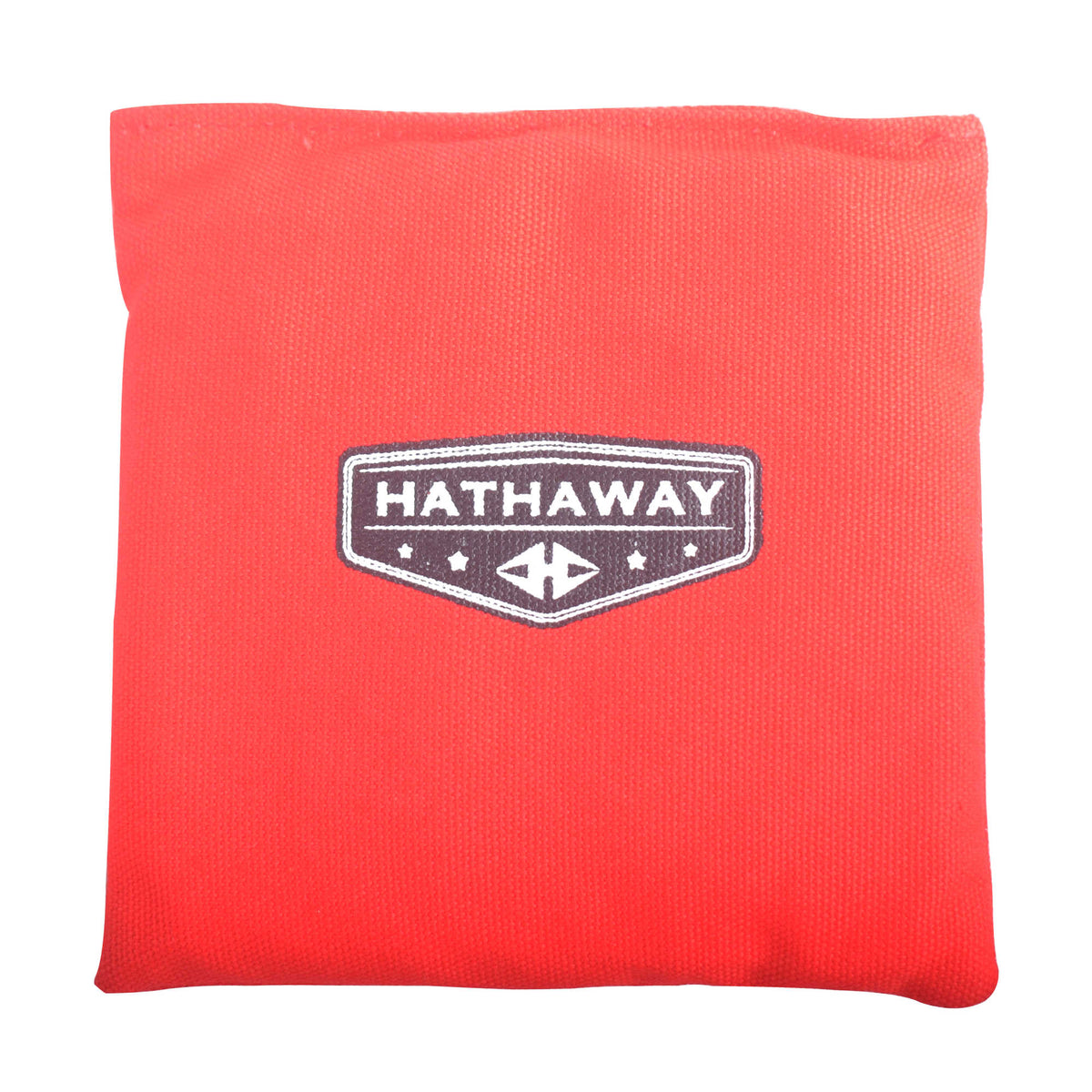 Hathaway Regulation Cornhole Bag Set - single red bag showing the woven face and badge