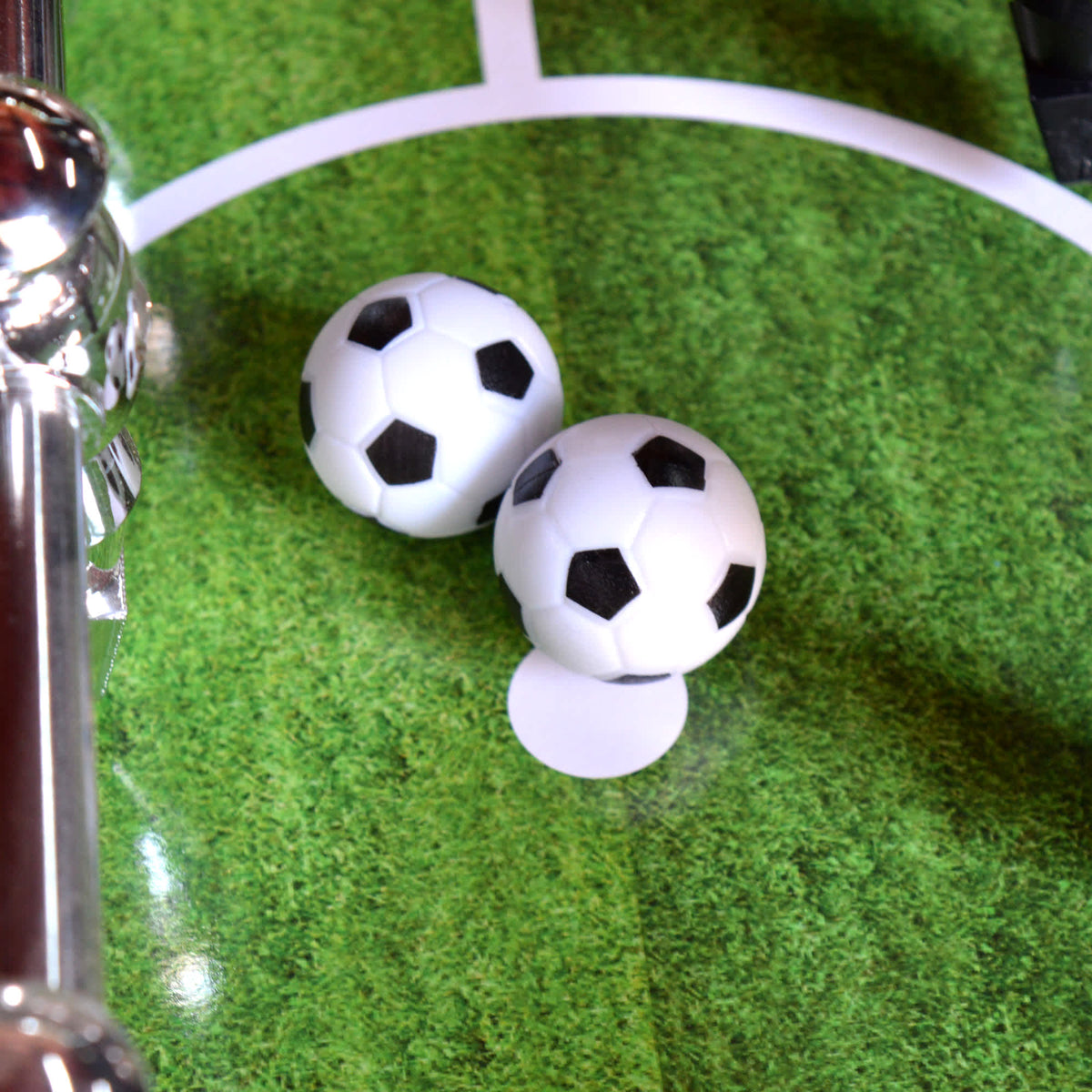 Hathaway Driftwood Foosball Table - two 36-mm soccer-style balls on the printed pitch