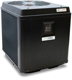 AquaComfort HeatCool pool heat pump and chiller, front view of the cabinet and control panel