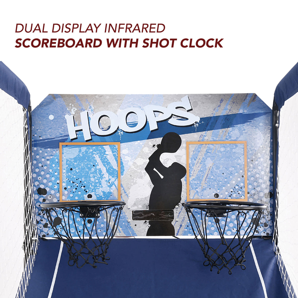 Hathaway Hoops Dual Basketball Arcade - dual-display infrared scoreboard with shot clock on the backboard