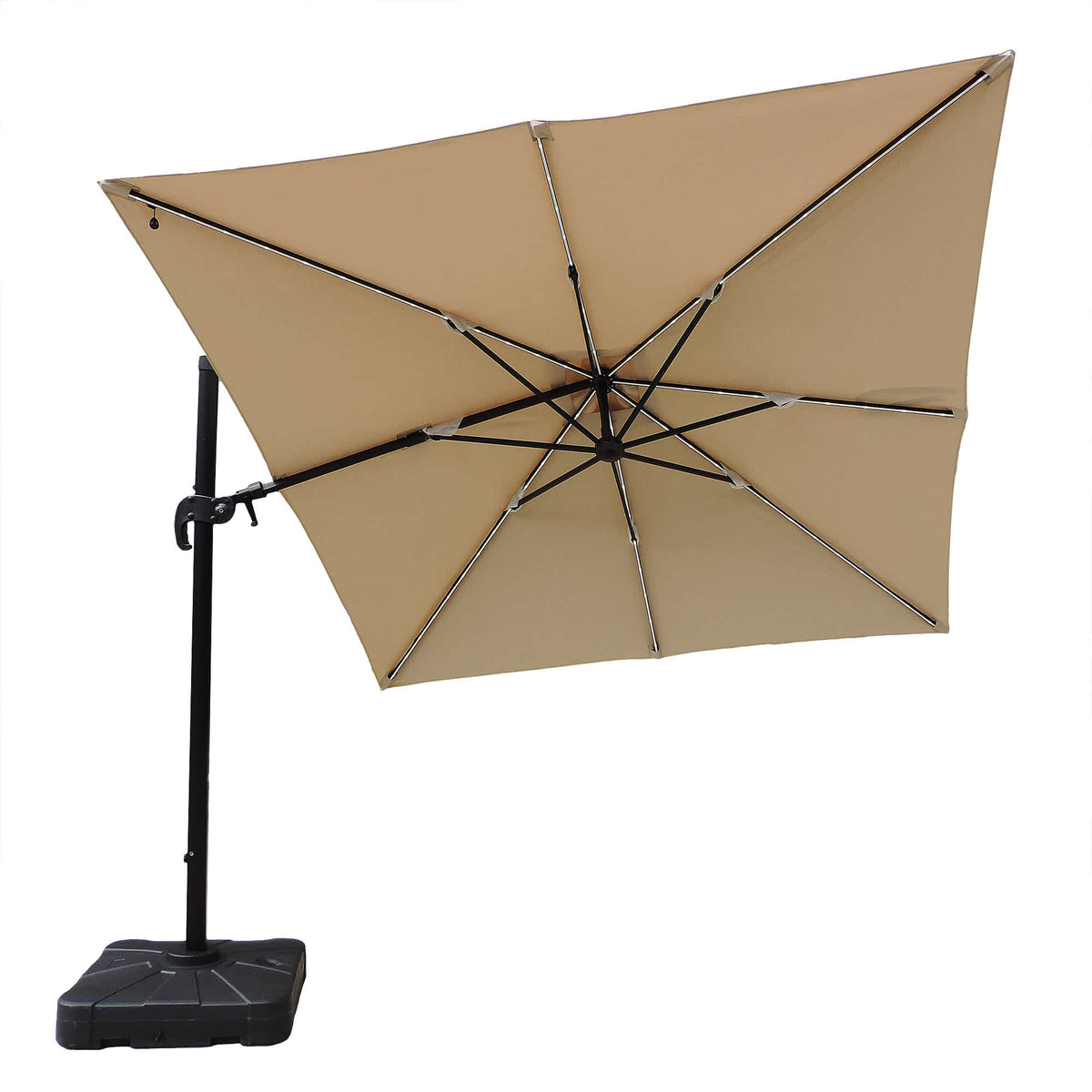 Island Umbrella Santorini Fiesta 10-ft Square Cantilever Umbrella with Solar Lights in Sunbrella Acrylic Fabric Patio