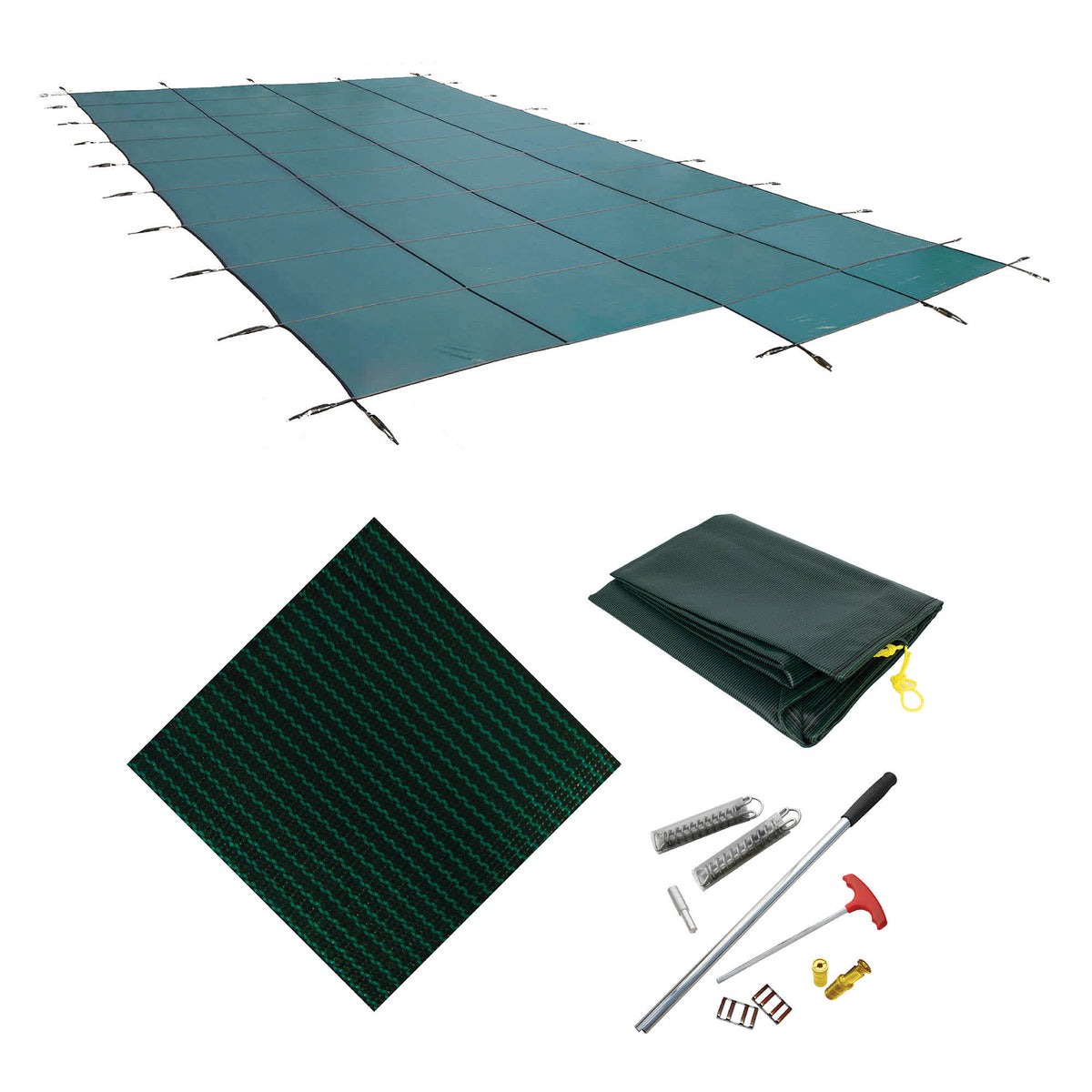 Arctic Armor 18-Year Mesh In-Ground Pool Safety Cover with Step Section - Green Pool — Green / 16-ft x 32-ft / Left Step
