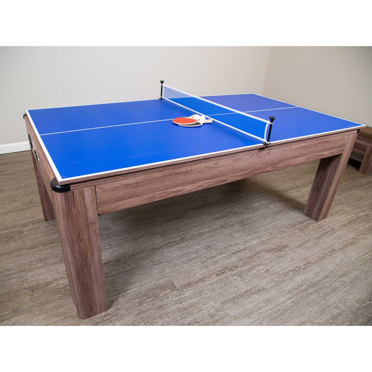 Hathaway Driftwood 7-ft Air Hockey Table Combo Set with Benches Game Room Table — shown from the opposite side