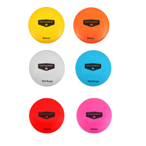 Hathaway Disc Golf Set - the six discs: two drivers, two mid-range and two putters