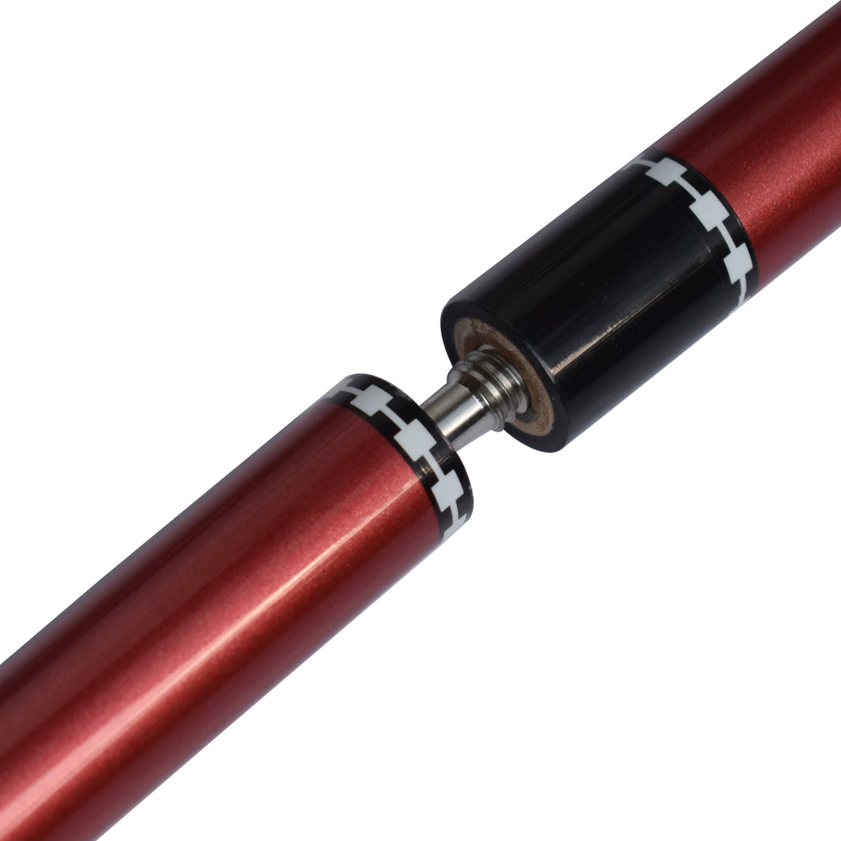 Hathaway Conquest Fiberglass Cue, red - joint parted to show the stainless pin and collars