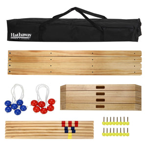 Hathaway Ladder Toss Game Set - full contents: rails, bases, uprights, bolas, knobs and carry bag
