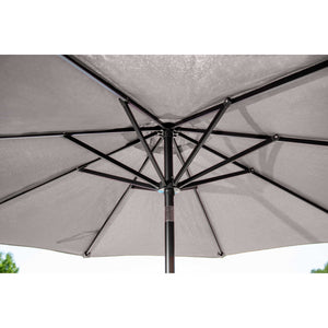 Island Umbrella Mirage Market Umbrella - underside of the grey canopy showing the rib and hub joint