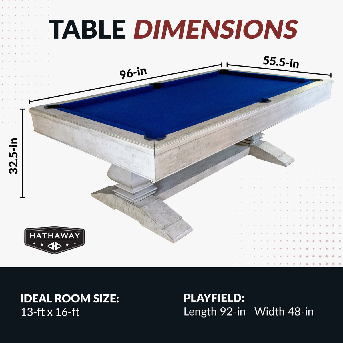 Hathaway Montecito 8-ft Pool Table Game Room Table — dimension and specification diagram