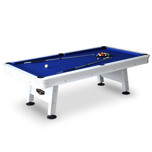 Hathaway Alpine 8-ft Outdoor Pool Table - White with Blue Felt Game Room Table