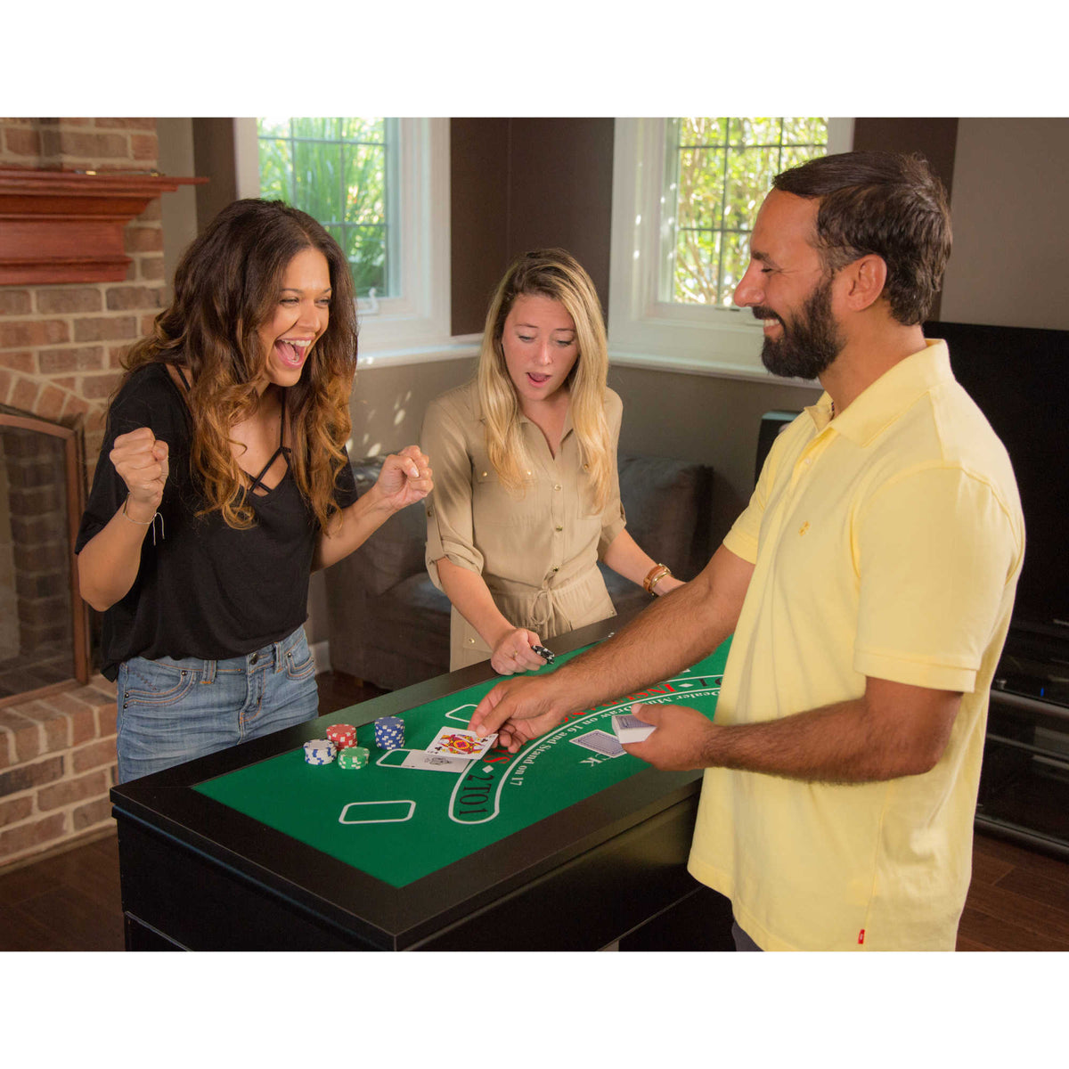 Hathaway Monte Carlo Casino Table - three players at the blackjack layout in a living room