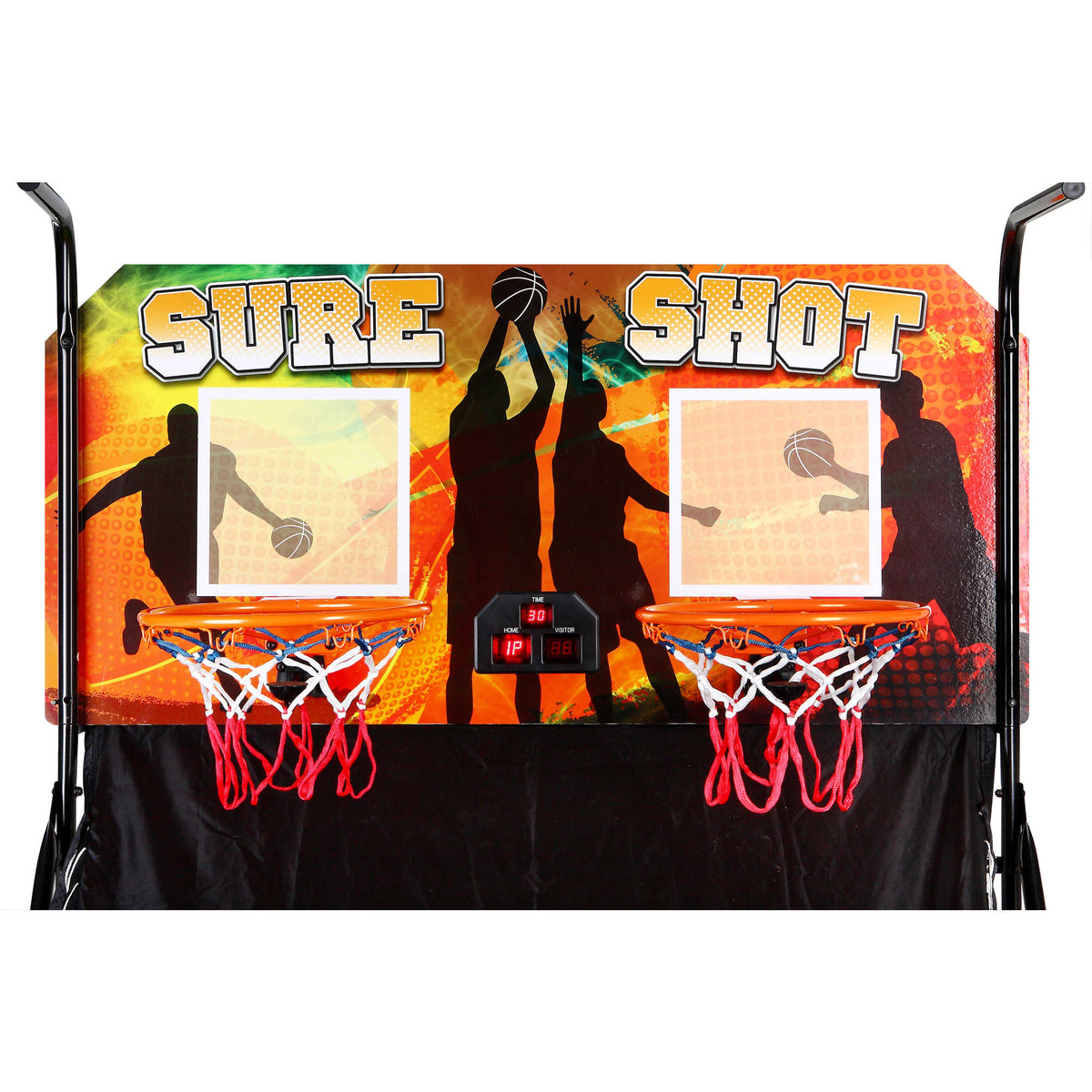 Hathaway Sure Shot Basketball Arcade - printed backboard with both rims, nets and the LED scorer