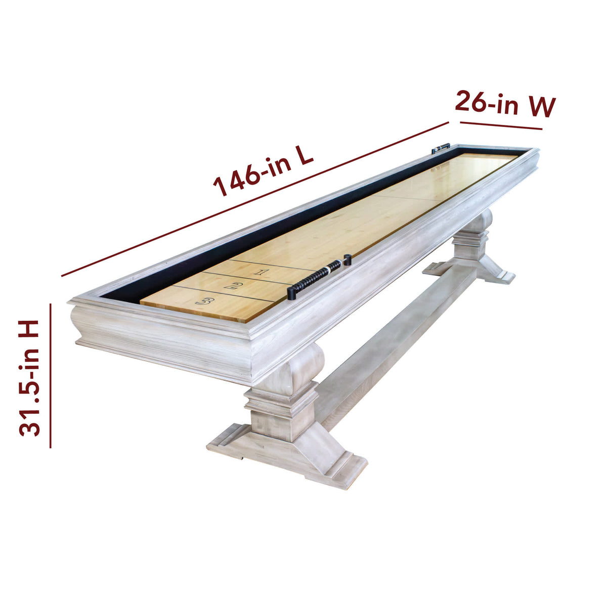 Hathaway Montecito 12-ft Shuffleboard Table - Driftwood Finish Game Room Table — dimension and specification diagram