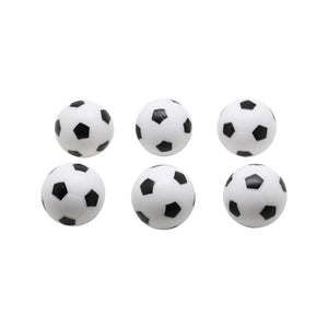 Hathaway Soccer Style Foosballs - all six balls grouped, showing the black and white panels