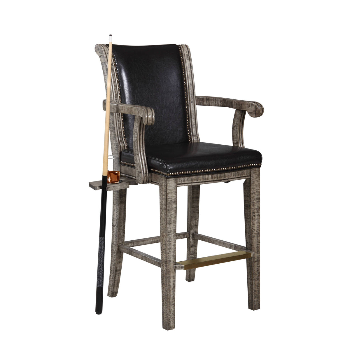 Hathaway Montecito Spectator Chair - full chair in rustic grey with a cue resting on the arm