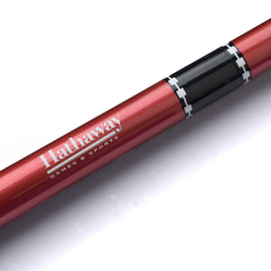 Hathaway Conquest Fiberglass Cue, red - forearm carrying the printed Hathaway wordmark