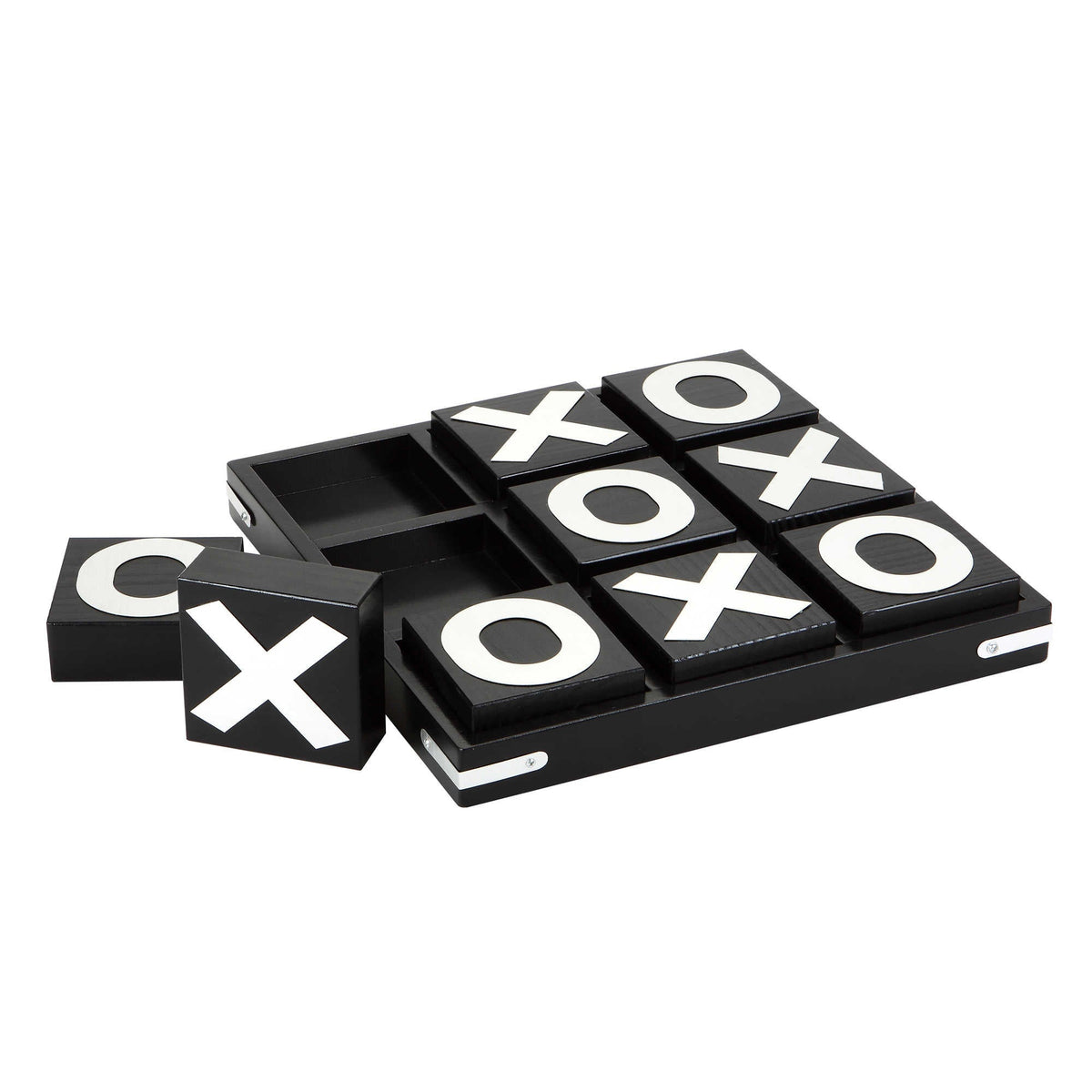 Hathaway Vintage Tic-Tac-Toe Set - board with two tiles lifted out, showing the recessed grid