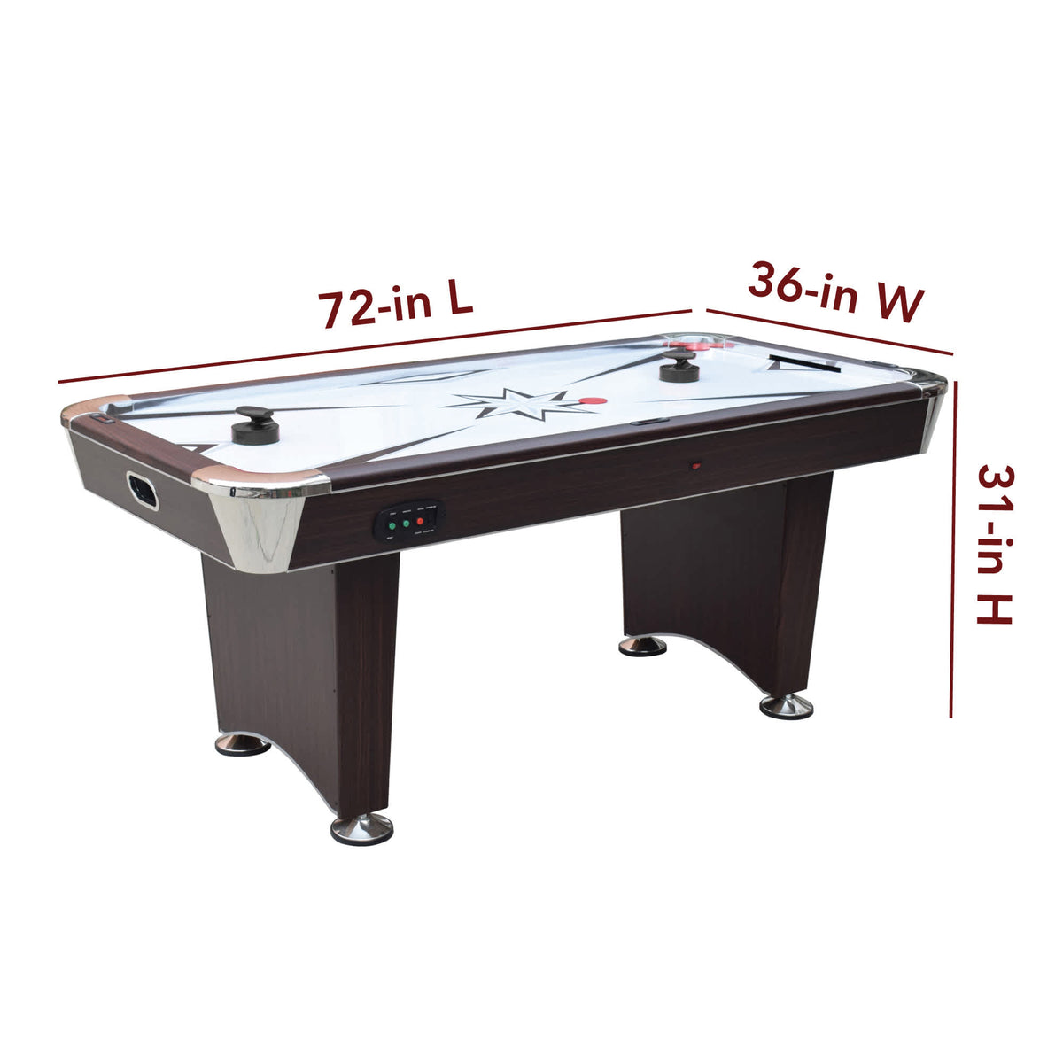 Hathaway Midtown II 6-ft Air Hockey Table with LED Scoring - Dark Cherry Finish Game — dimension and specification diagram