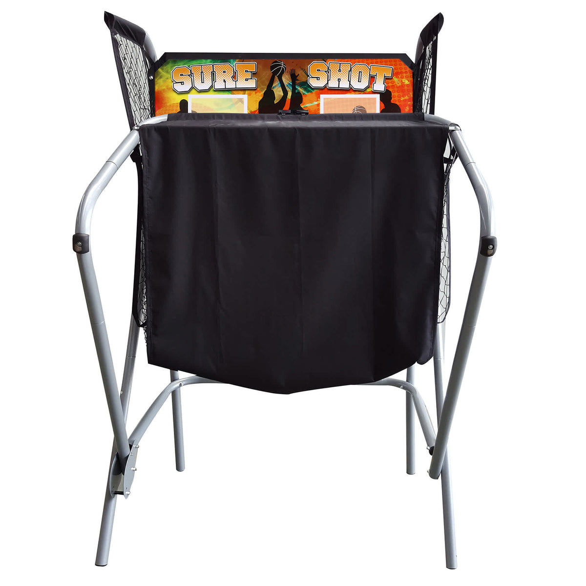Hathaway Sure Shot Basketball Arcade - unit seen from behind with the ramp folded up on the frame