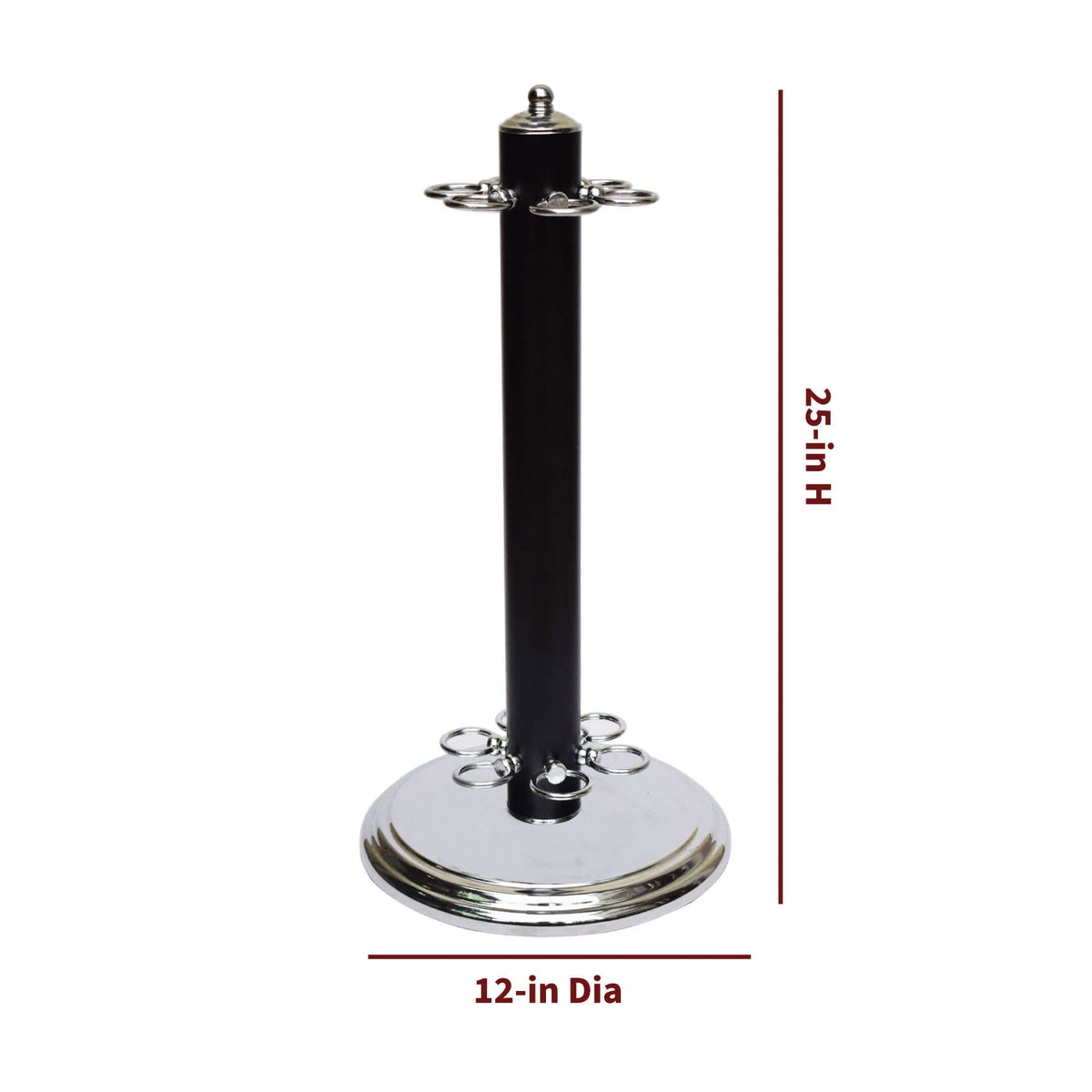 Hathaway Westmont Billiard Cue Stand - 25 in high on a 12-in diameter chrome base