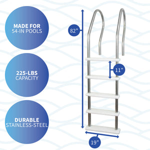 Blue Wave Stainless Reverse Bend In-Pool Ladder - 82 in high, 19 in base, 11 in rise; 54-in pools