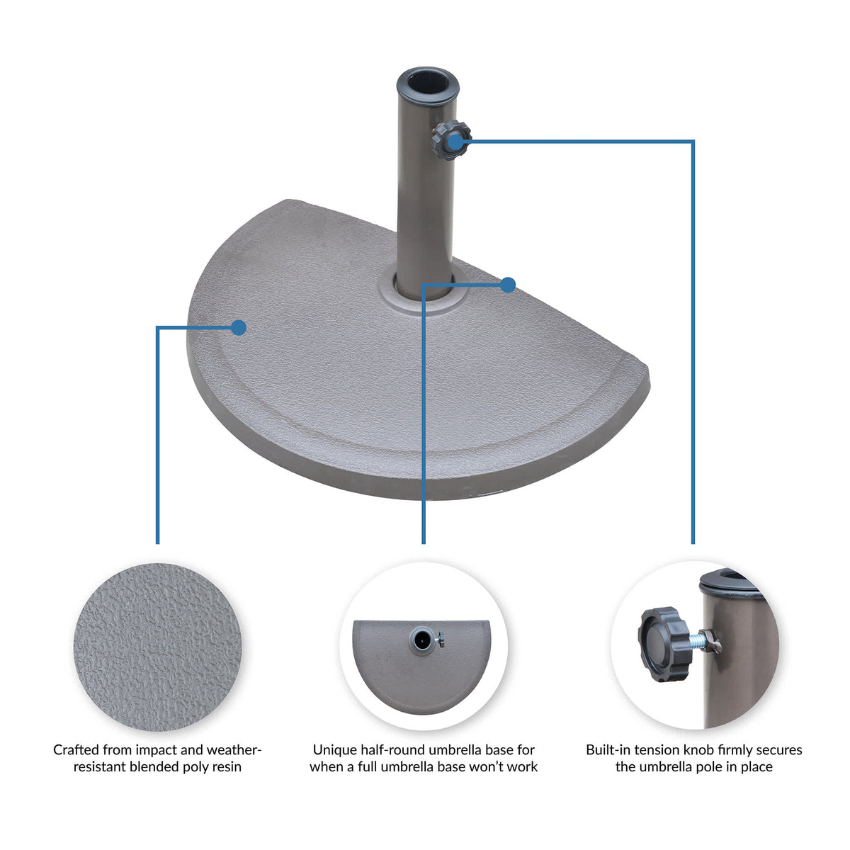 Island Umbrella 20-lb Half Base - weather-resistant poly resin with a built-in pole tension knob